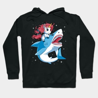 Unicorn Riding Shark T Shirt Kids Girls Boys Rainbow Squad Cute Gifts Party Hoodie